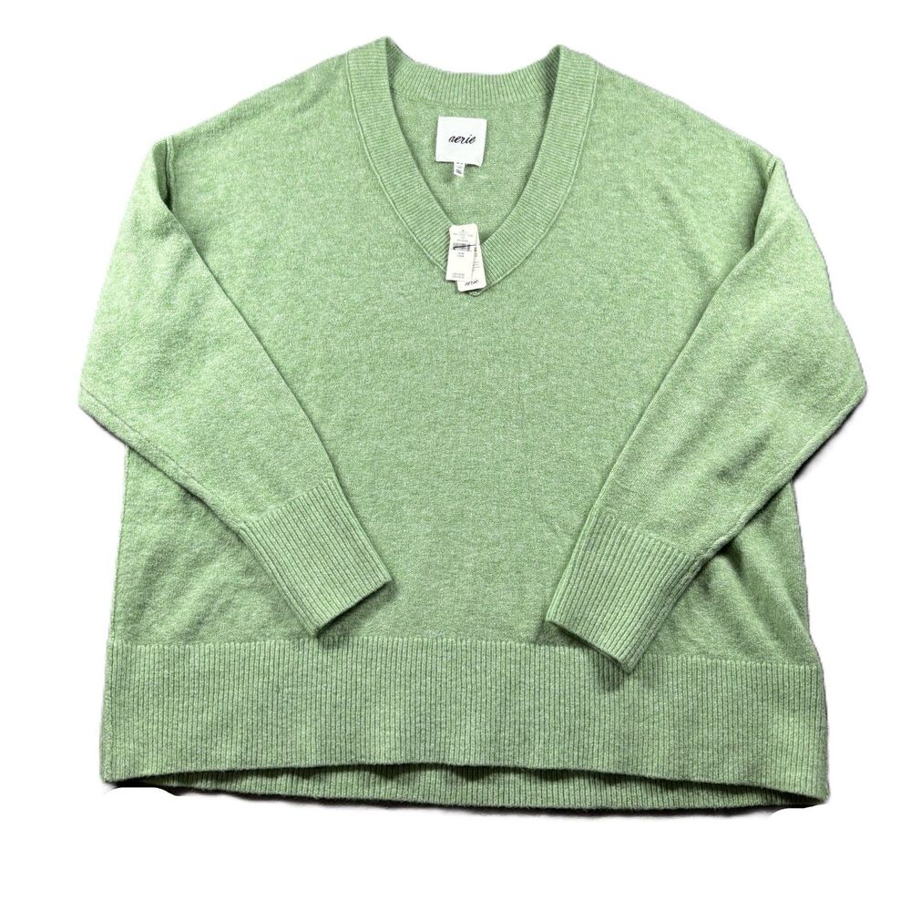 Aerie Women unREAL Oversized V-Neck Sweater NEW Soft & Cozy Green Medium Q218